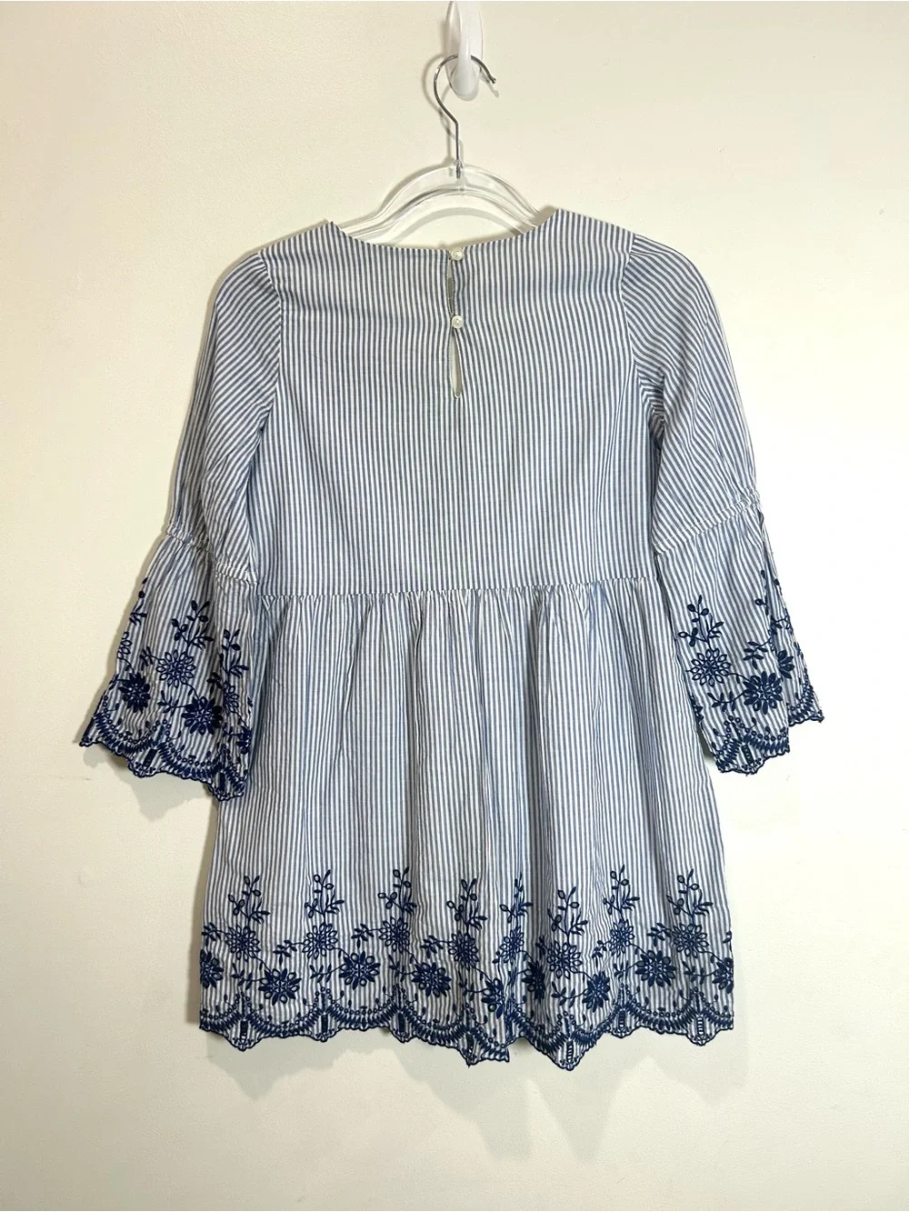 NEW Gap Kids Embroidered Dress Bell Sleeve Boho Cottagecore Size L (10) Stripes